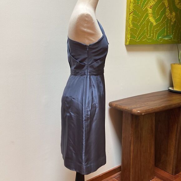 J.Crew 100% Silk Lucienne Blue Tafetta One Shoulder Bridesmaid Dress Size 0 - Picture 3 of 13